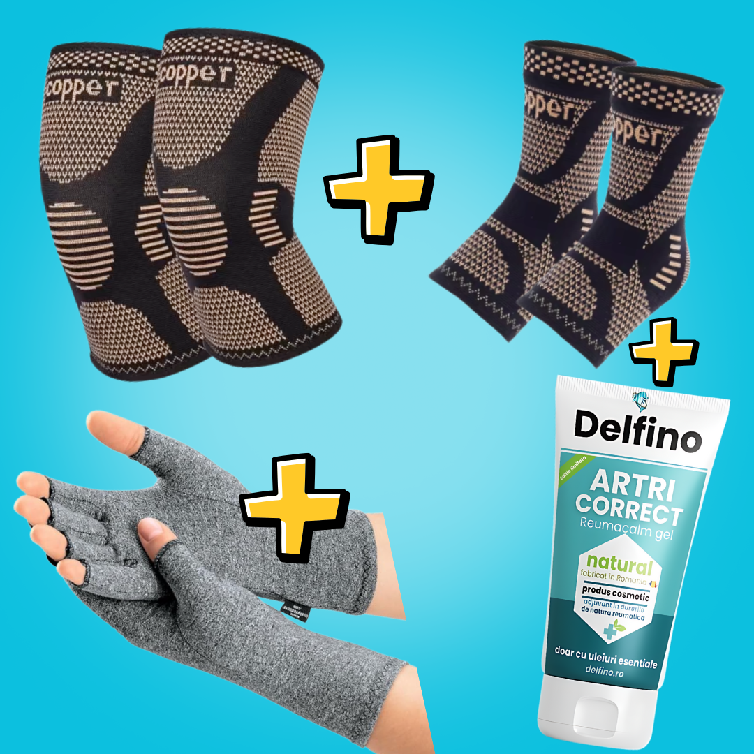 1 x Genunchiera Cupru I 1 x Sosete cu Cupru I 1 x Manusi Compresive I 1 x Artri Corrct