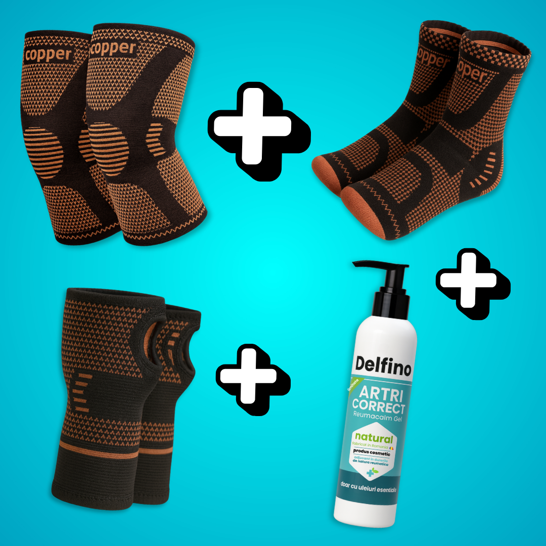 1 x Genunchiera Cupru I 1 x Sosete cu Cupru I 1 x Manusi cu Fir de Cupru 1 x Artri Corrct